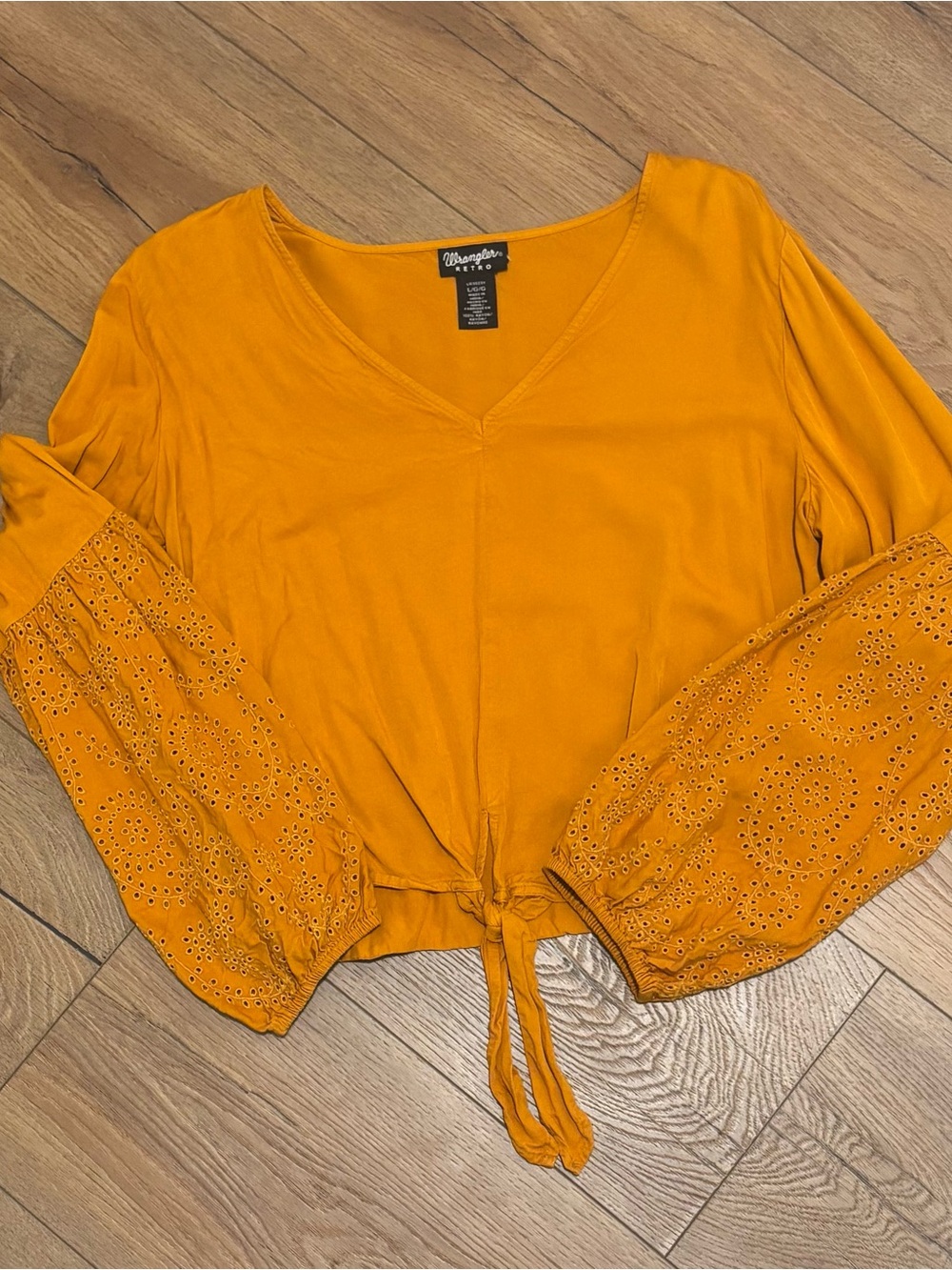 Wrangler Women's Yellow Eyelet Tie-Front Crop Top